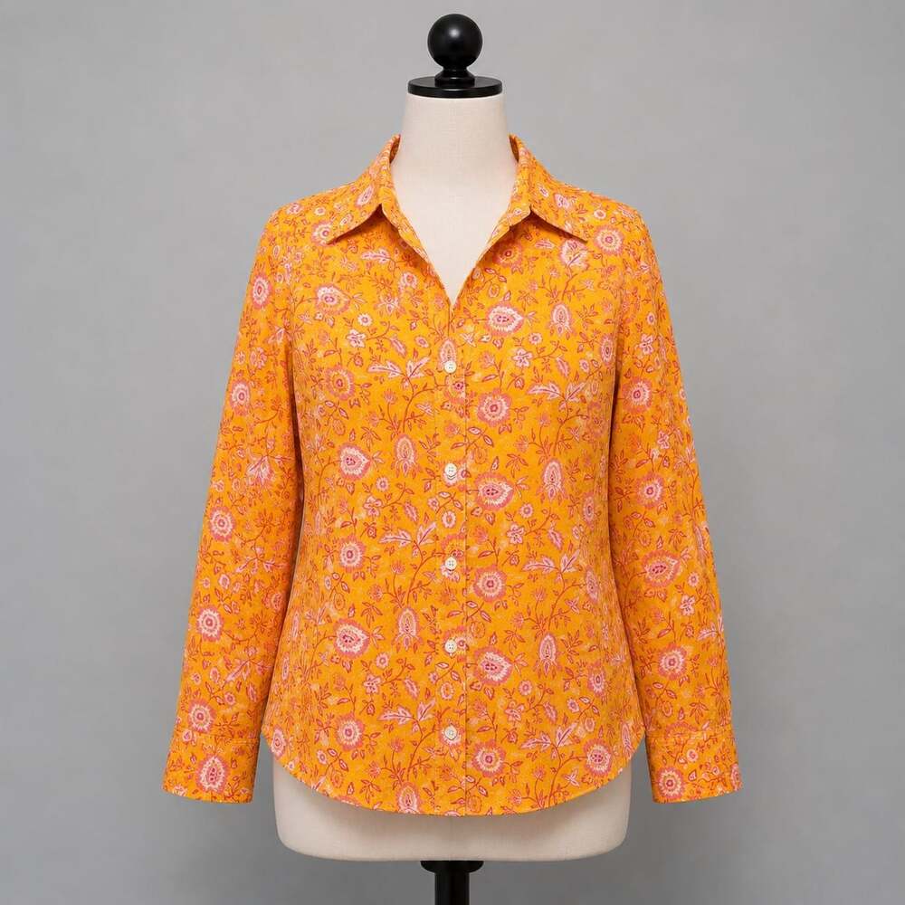 Talbots Women's Floral Print Long Sleeve Button Down Shirt Size L